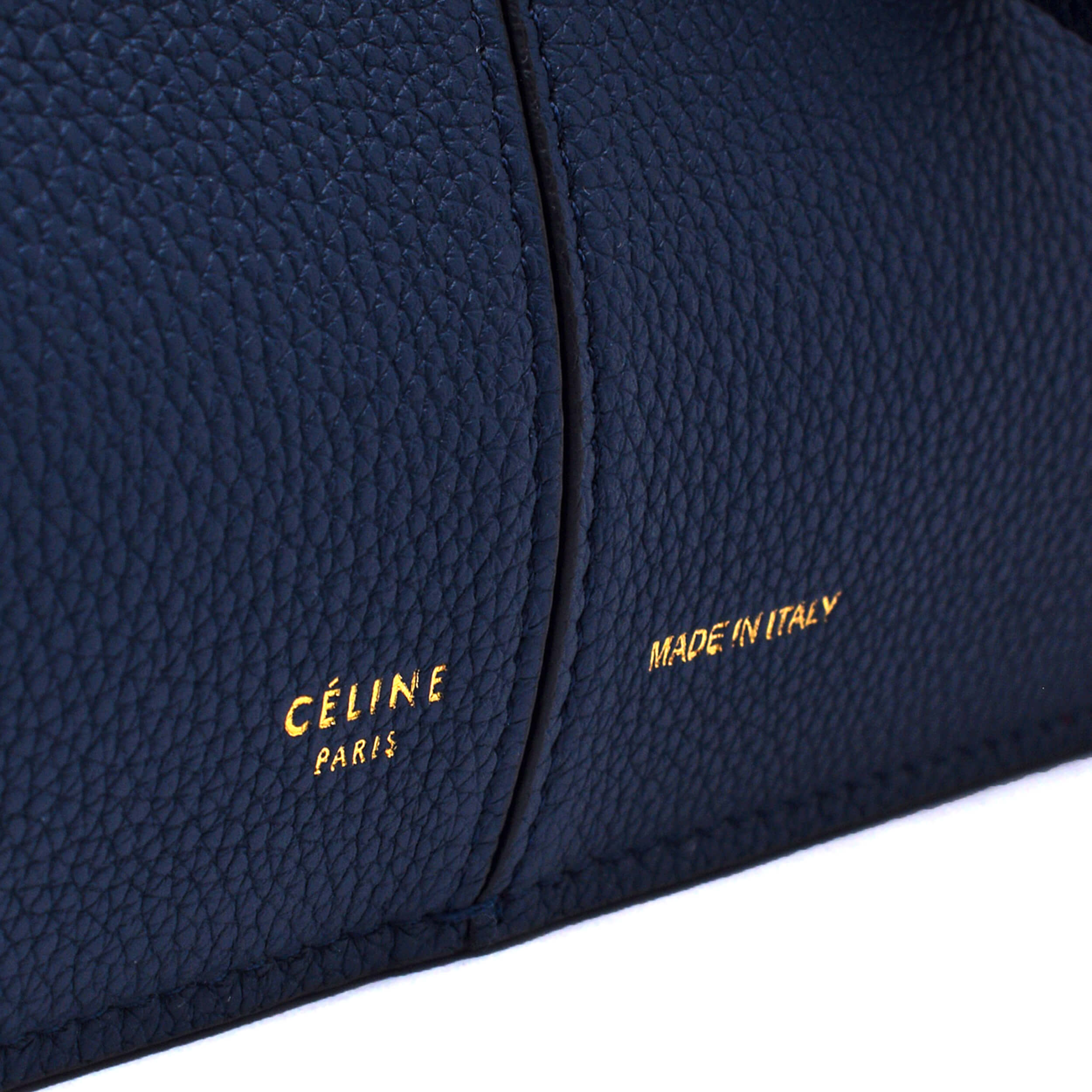 Celine - Navy Blue Grained Calfskin Leather Medium Tri Fold Tote Bag